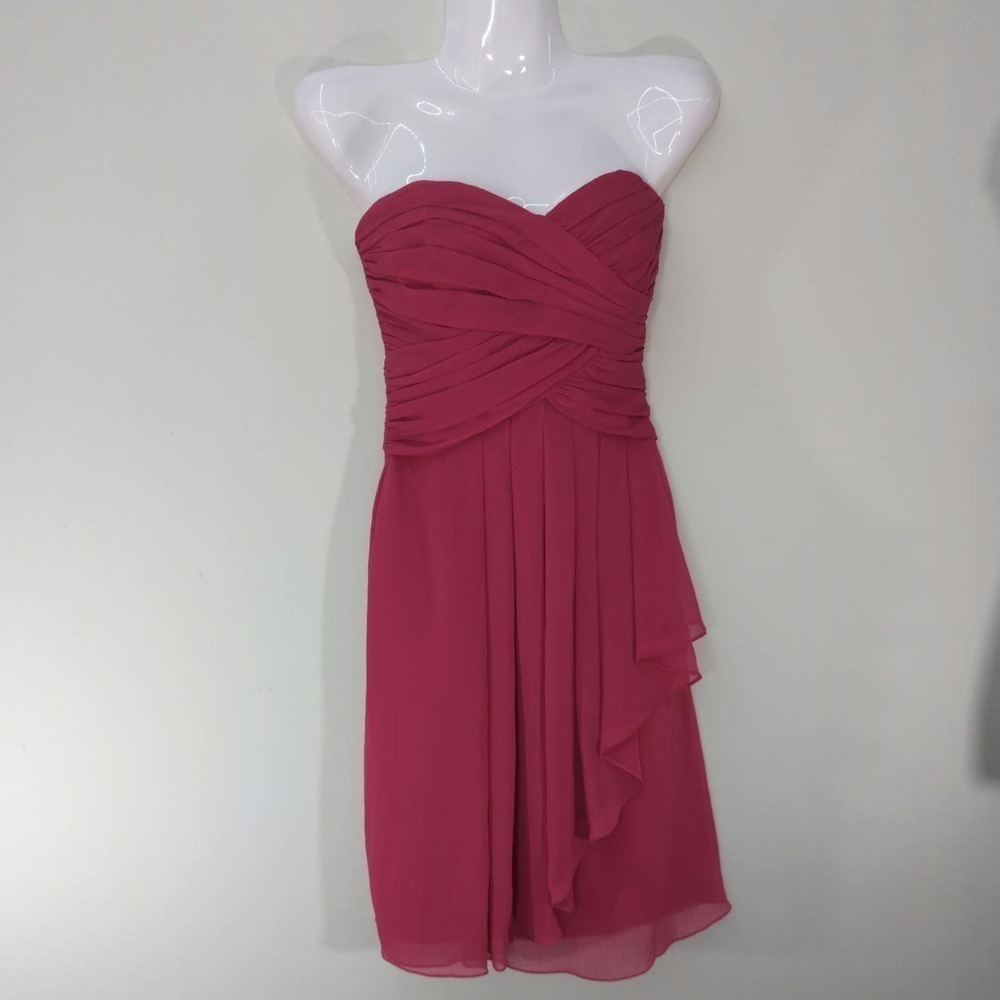 David's‎ Bridal Crinkle Chiffon Front Cascade Pink Mini Dress | SIZE 2